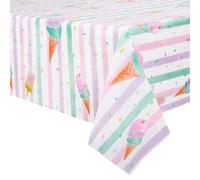 WERNNSAI Ice Cream Party Table Cover - 1 Pack 137 x 274cm Disposable Rectangular Plastic Tablecloth Ice Cream Themed Party Supplies for Kids Girls Birthday Baby Shower Wedding Party Decorations