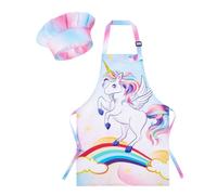 WERNNSAI Kids Aprons and Chef Hat Set Girls Art Aprons Set Child Painting Art Smock Cooking Gardening Painting Smock with Pocket Paint Smock Child Artist Costume Chef Costume Kids Chef Outfit Unicorn