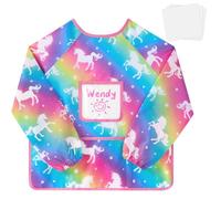 WERNNSAI Kids Art Smock, Unicorn Toddler Art Smock for Girl, Art Essentials Kids Painting Apron, Personalize Toddler Painting Smocks Waterproof Apron with Long Sleeve and 3 Pockets