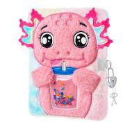 WERNNSAI Kids Plush Axolotl Diary for Girls - Kids Secret Diary with Lock and Key Girls Cute Journal School A5 Lined Notebooks for Writing Drawing Christmas Birthday Gift for Girl