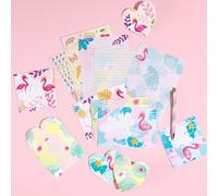 WERNNSAI Kids Stationery Set Flamingo Teen Summer Pen Pal Set Girls Stationery Writing Paper Writing with Envelopes Greeting Cards Stickers Pen Girls Gift