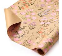 WERNNSAI Kraft Floral Wrapping Paper - 1 Roll 17”x 16.4ft Wild Flower Gift Wrap Paper Roll Spring Summer Flower Gift Packing for Girls Women Birthdays Weddings Bridal Shower Party Decor