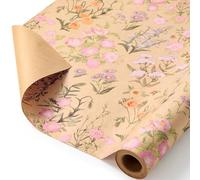 WERNNSAI Kraft Floral Wrapping Paper Roll - 1 Roll 17”x 33 ft Wild Flower Gift Wrap Paper Spring Summer Flower Gift Packing for Girls Women Birthdays Weddings Bridal Shower Party Decor