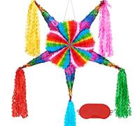 WERNNSAI Large 80cm Mexican Star Pinata - Foldable Cinco de Mayo Fiesta Party Decoration Rainbow Pinata with Blindfold for Mexican Birthday Festival Wedding Baby Shower Carnival Celebration Supplies