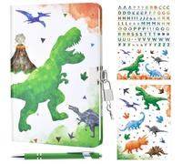 WERNNSAI Luminous Diary Set - Dinosaur Diary with Lock for Boys Gift Kids School Travel Private Diary Hardcover A5 Lined Memos Writing Drawing Notepad Ballpoint Pen Stickers with Lock and Keys