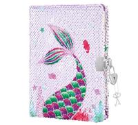 WERNNSAI Mermaid Diary for Kids - Sequin Journal for Girls Gift Kids Journal A5 Notebook Lined Pages for Drawing Writing Diary with Lock Travel Birthday Christmas Kids Gift for Teen Girls 6-12