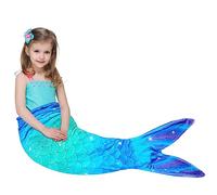 WERNNSAI Mermaid Tail Blanket - Mermaid Wearable Blankets for Kids Girl All Seasons Soft Flannel Mermaid Scale Sleeping Bags Snuggle Blanket for Toddler Teens Birthday (Blue & Green)