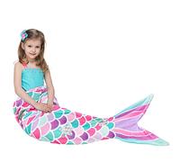WERNNSAI Mermaid Tail Blanket - Plush Mermaid Wearable Blanket for Girls Kids 110 x 40cm All Seasons Soft Flannel Snuggle Pink Blanket Mermaid Scale Sleeping Bag (Sequins, Kids)