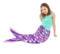 WERNNSAI Mermaid Tail Blanket - Plush Mermaid Wearable Blanket for Girls Kids Teens Soft Flannel Fleece Snuggle Blanket Mermaid Scale Sleeping Bag 140cm x 60cm (Purple)