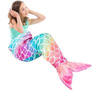 WERNNSAI Mermaid Tail Blanket Rainbow Flannel Throw for Birthday Gift