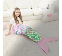 WERNNSAI Mermaid Tail Blanket - Wearable Mermaid Glow in the Dark Blanket for Girls Teens Soft Flannel Snuggle Throw Mermaid Sleeping Bag for Birthday (140x60cm)