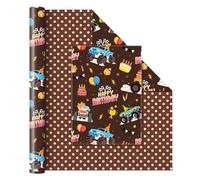 WERNNSAI Monster Jam Truck Wrapping Paper Roll - 1 Roll 17” x 33 ft Brown Boy Happy Birthday Wrapping Paper for Kids Birthday Monster Trucks Party Decorations Supplies Hot Wheels Racing Gift Packing