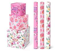 WERNNSAI Mother’s Day Wrapping Paper Roll - 3 Rolls 17” x 120” Happy Mothers Day Floral Wrapping Paper for Anniversary Birthday DIY Crafts Spring Gifts Wrapper for Women Mom Pretty Rose Wraps