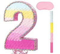 WERNNSAI Number 2 Pinata - 2nd Birthday Decoration Rainbow Number Pinata with Blindfold and Stick for 2nd Birthday Party 2 Year Anniversary Decoration Party Supplies