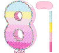 WERNNSAI Number 8 Pinata - Pink 8th Birthday Party Decorations 8 Birthday Pinata with Stick Blindfold Pull Strings for 8th Anniversary Party Decorations Carnival Supplies