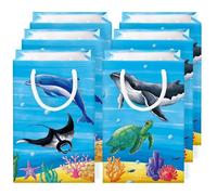 WERNNSAI Ocean Goodie Bags - 16 PCS Mini Ocean Party Gift Bags with Handle for Boys Kids Under The Sea Supplies Sea Animal Candy Treat Bags for Under The Sea Birthday Summer Pool Party Supplies