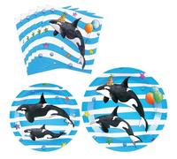 WERNNSAI Orca Party Tableware Set - 48 PCS Under the Sea Party Decorations for Kids Boys Dinner Dessert Plates Napkins Whale Ocean Them Baby Shower Birthday Party Supplies Serves 16 Guests