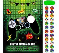 WERNNSAI Pin The Button on The Controller Party Game - Video Game Party Supplies for Boy Kids Game Poster with 24 Reusable Sticker Gaming Birthday Party Favor Geek Party Wall Decorations