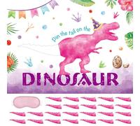WERNNSAI Pin The Tail on the Dinosaur Game - Dino Theme Party Games for Girls Kids 53 x 72 cm Dinosaur Poster 24 Pcs Pink Tails Watercolor Dinosaur Birthday Party Supplies