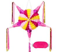 WERNNSAI Pink Mexican Star Pinata with Stick Blindfold Fiesta Decoration