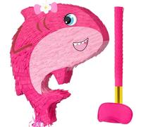 WERNNSAI Pink Shark Pinata - Bow Shark Party Pinata with Blindfold and Bat Ocean Birthday Decor Party Favors Under The Sea Decoration Summer Home Family Fun Supplies