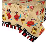 WERNNSAI Pirate Party Tablecloth - 1 PC Pirate Table Cover Rectangular Treasure Map Table Cloth for Kids Boys Parrot Nautical Birthday Party Decoration Supplies 108' × 54''