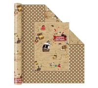 WERNNSAI Pirate Wrapping Paper - 1 Roll Pirate Birthday Wrapping for Boys Gift Wrap Brown Birthday Gift Decoration for Kids Present Packing 43 cm x 10m