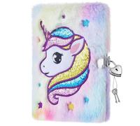 WERNNSAI Plush Unicorn Notebook - Sparkly Journals Unicorn Diary for Girls Gift Embroidery School Office Travel Hardcover Memos A5 Diary Notebooks Writing Drawing Notepad with Locks and Keys