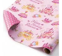 WERNNSAI Princess Gift Wrapping Paper - 1 Roll Princess Birthday Wrapping Paper Pink Gift Wrap for Girls Women Birthday Baby Shower Present Packing Reversible Dot Design 43cm x 5m