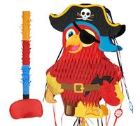 WERNNSAI Pull String Pirate Pinata With Blindfold and Bat - Caribbean Adventure Birthday Party Decoration Supplies, Mini Foldable Game for Boys Kids Fiestas