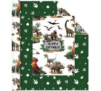 WERNNSAI Realistic Dinosaur Wrapping Paper - 1 Roll Dinosaur Birthday Wrapping Paper Kids Boys Birthday Gift Wrap Green Jurassic Theme Gift Packing Decoration Reversible Paw Prints Design 43cm x 10m