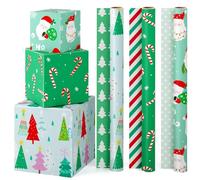 WERNNSAI Reversible Christmas Wrapping Paper - 3 Rolls 17”x 120”Santa Wrapping Paper Rolls Classic Santa Winter Tree Candy Canes Gift Wrap Papers for Girls Boys Xmas Holiday Polka Dot Stripes Design