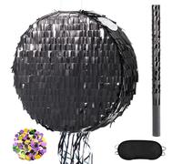 WERNNSAI Round Pinata - Black DIY Pinata Birthday Decoration Complete Set with Pinata Stick Eye Mask Pull Rope Two Game Variations Party Game for Children Boys