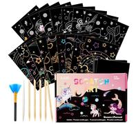WERNNSAI Scratch Art Set - 30 Pcs Rainbow Magic Scratch Paper Art for Girls Unicorn Mermaid Theme Art Supplies Colorful Drawing Art Craft with Wooden Stylus Party Girls Birthday Gift
