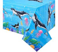 WERNNSAI Sea Party Tablecloth - 1 PC Ocean Animal Table Cover Under the Sea Party Decorations Plastic Disposable Blue Tablecloth for Kids Boys Summer Birthday Decoration 137 x 274cm