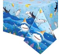 WERNNSAI Shark Party Tablecloth - 1PC Shark Birthday Decorations for Kids Boys Party Table Cover Blue Table Cloth Under The Sea Party Decorations Supplies 137 x 274cm
