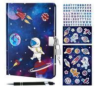 WERNNSAI Space Diary Set With Lock and Key, Luminous Journal Gift for Boys Kids School Travel Private Diary Hardcover A5 Lined Memos Writing Drawing Notepad Ballpoint Pen Stickers
