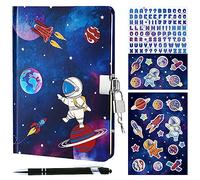 WERNNSAI Space Notebook Set - Luminous Journal Gift for Boys Kids School Travel Private Diary Hardcover A5 Lined Memos Writing Drawing Notepad Ballpoint Pen Stickers with Lock Keys