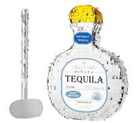 WERNNSAI Tequila Bottle Piñata - Tequila Party Decorations for Adults Silver Tequila Piñata with Bat Blindfold Mexican Piñata for Fiesta Taco Party Bachelor Party Birthday Party Supplies 11.7” x 16.5”