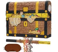 WERNNSAI Treasure Chest Pinata - Pirate Jewelry Pinata with Blindfold and Stick for Kids Pirate Birthday Party Decoration Boys Party Game Treasure Hunting Carnival Celebration