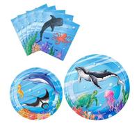 WERNNSAI Under The Sea Party Decorations - 48 PCS Under the Sea Birthday Decorations for Boys Kids Party Plates Napkins Kids Summer Tableware Serves 16 Guests Blue