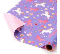 WERNNSAI Unicorn Birthday Wrapping Paper - 1 Roll 43 cm x 3 m Mini Purple Unicorn Wrapping Paper for Girls Kids Birthday Present Decoration with Polka Dot Design