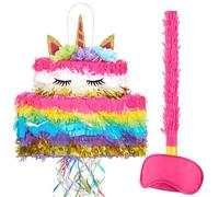 WERNNSAI Unicorn Cake Pinata - Foldable Rainbow Cake Pinata with Blindfold and Bat for Girls Birthday Party Decorations Kids Birthday Party Game Anniversary Celebration Supplies