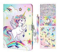 WERNNSAI Unicorn Journal Set - Glitter Notebook Gift for Girls Kids School Travel Private Diary A5 Memos Writing Drawing Notepad Ballpoint Pen Stickers Tape with Lock and Keys