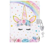 WERNNSAI Unicorn Kids Diary for Girls, Glitter Hardcover Secret Diary for Girls Notebook for Kids, Gift School Office Private A5 Lined Memos Writing Drawing Journal with Lock and Keys