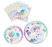 WERNNSAI Unicorn Party Plates and Napkins - Rainbow Unicorn Party Supplies for Girls Disposable Dinner Dessert Plates Napkins Tableware Set Serves 16 Guests 48 PCS