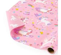 WERNNSAI Unicorn Wrapping Paper - 1 Roll Mini Unicorn Wrapping Paper for Girls Kids Present Decoration Pastel Pink Birthday Wrapping Paper Roll Reversible Design for Birthday Baby Shower 43 cm x 3 m