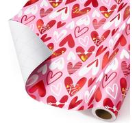 WERNNSAI Valentines Wrapping Paper Roll - 1 Roll 17”x 33ft Valentines Day Gift Wrap Paper Baby Pink Love Heart Design for Girls Women Valentine Date Favor Baby Shower Style