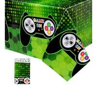 WERNNSAI Video Game Tablecloth - 1 PC Gaming Birthday Party Table Cover Rectangular Table Cloth for Kids Boys Birthday Party Decoration Supplies Green 137 x 274 CM