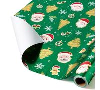 WERNNSAI Vintage Santa Wrapping Paper Roll - 1 Roll 17”x 33 ft Christmas Gift Packing Supply Green Gift Wrapping Paper for kids Adults Christmas Holiday Decoration